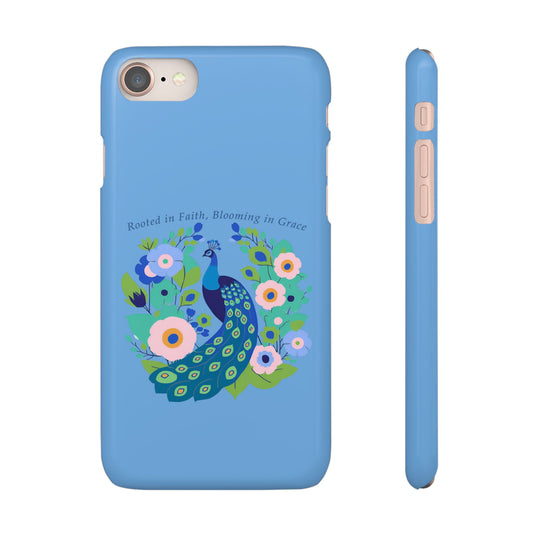 Floral Peacock Phone Case - Rooted in Faith, Blooming in Grace, Cute Phone Cover, Nature Lover Gift, Spiritual Motivation, Mother's Day