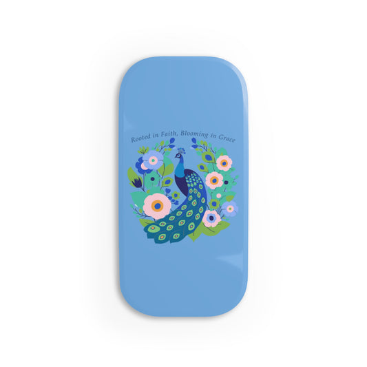 Floral Phone Grip, Peacock Design, Rooted in Faith, Phone Holder for Everyday Use, Perfect Gift for Nature Lovers