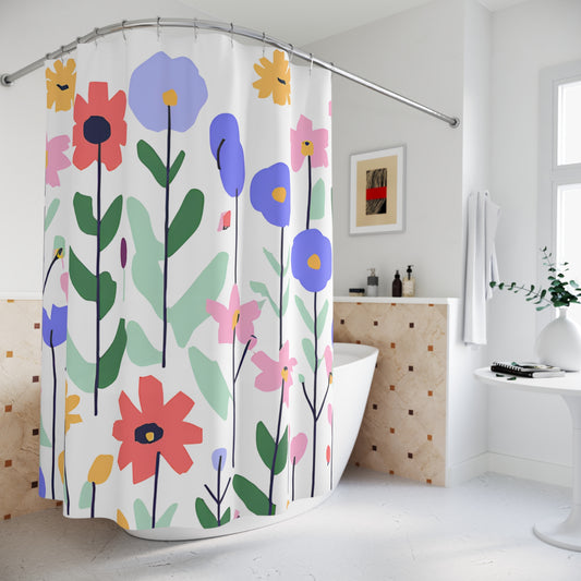 Floral Shower Curtain - Bright & Cheerful Bathroom Decor, Spring Vibes, Gift Idea for Home, Boho Style, Floral Print